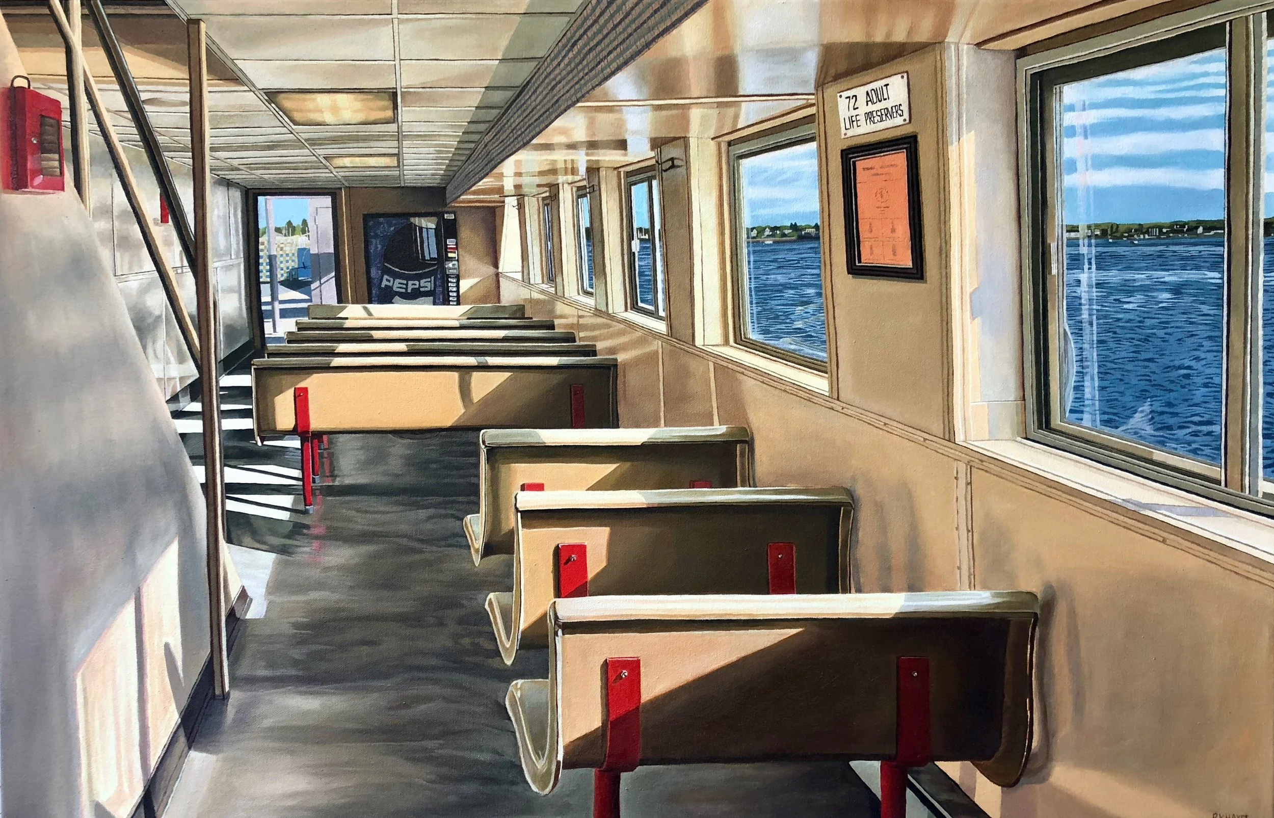 "inside the Ferry" 22 by 34 inches, oil on canvas, @CBA