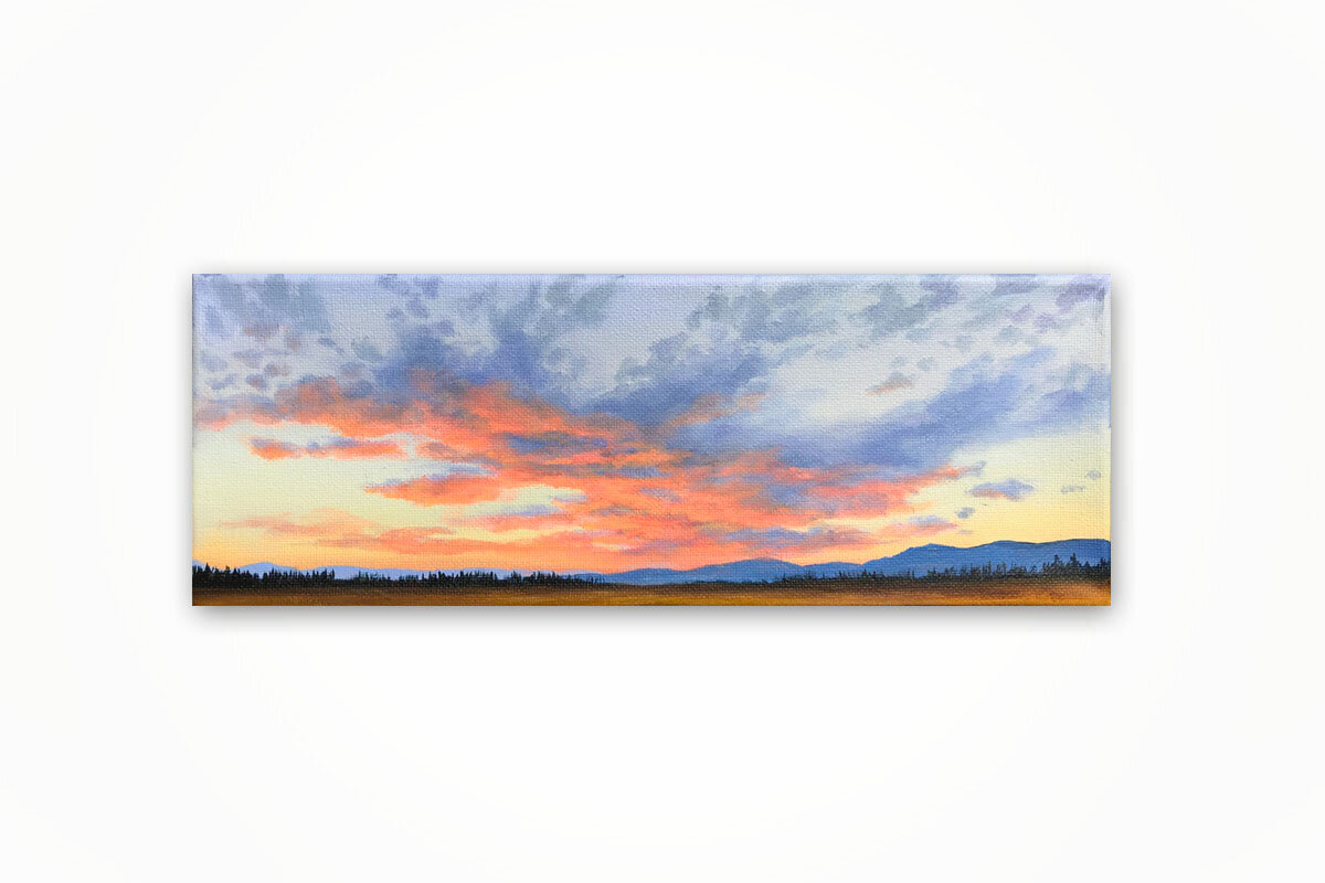 Original Miniature Sunset Landscape Painting Art 