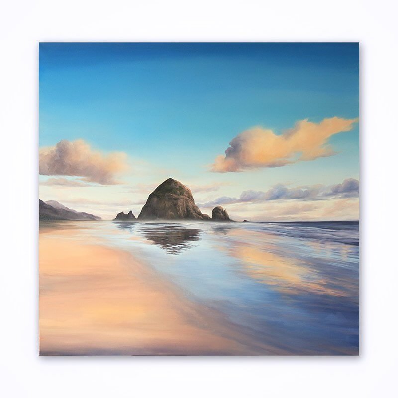 I recently had the honor of being commissioned to paint this 48&rdquo;x48&rdquo; of Haystack Rock on the Oregon Coast.  Cannon Beach was one of my favorite places to visit when I was in College so this one was very near and dear to my heart and it&rs