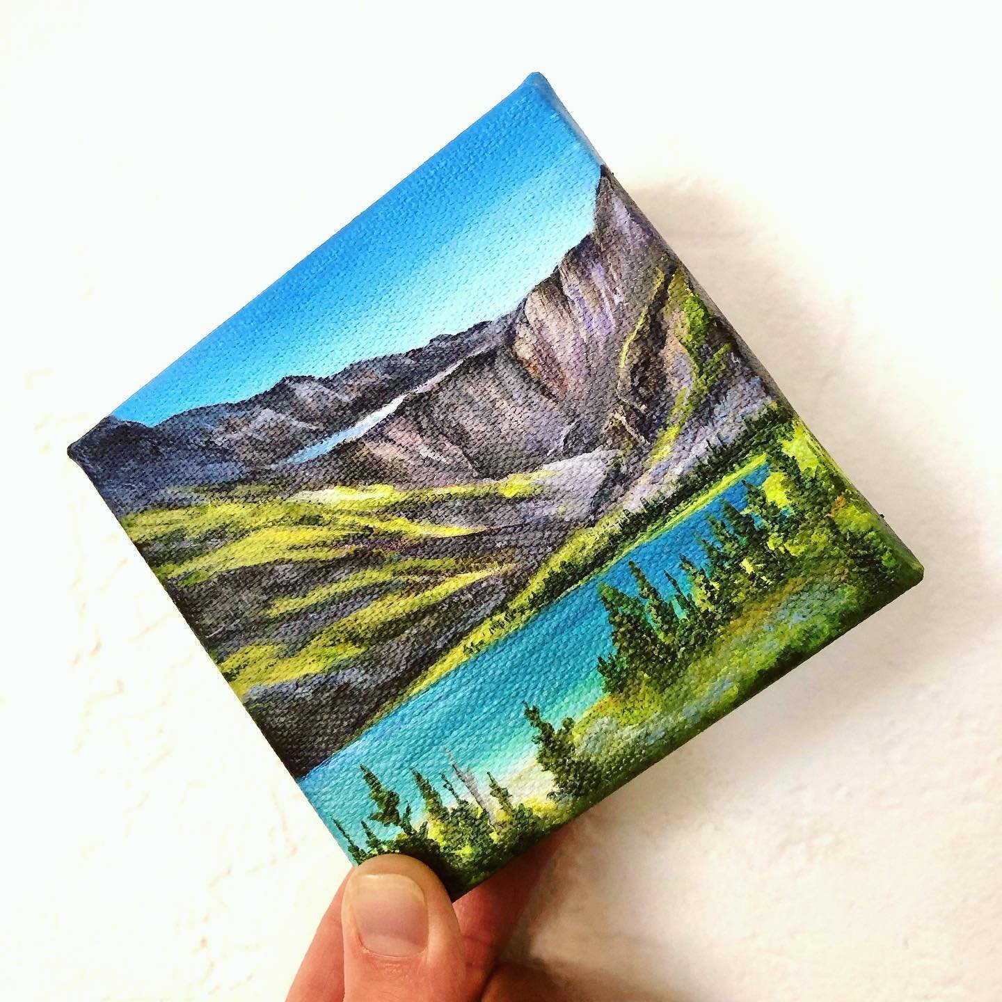 I&rsquo;m working on a collection of my highly giftable 4&rdquo;x4&rdquo; minis and heading into the weekend with some #glaciernationalpark vibes.  Enjoy your weekend everyone!