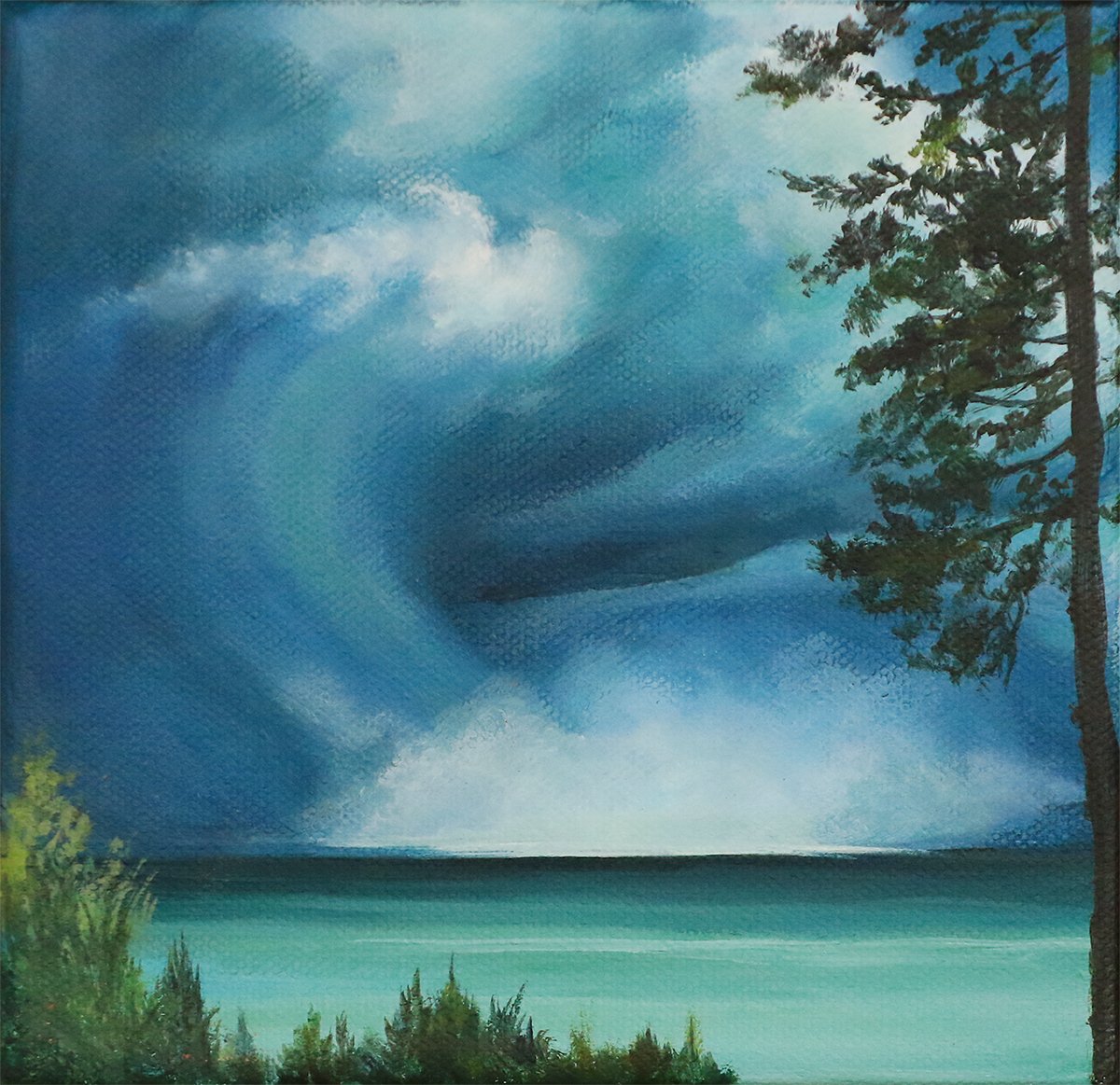 6"x6" Mini #5 - Dramatic Lake Storm Painting