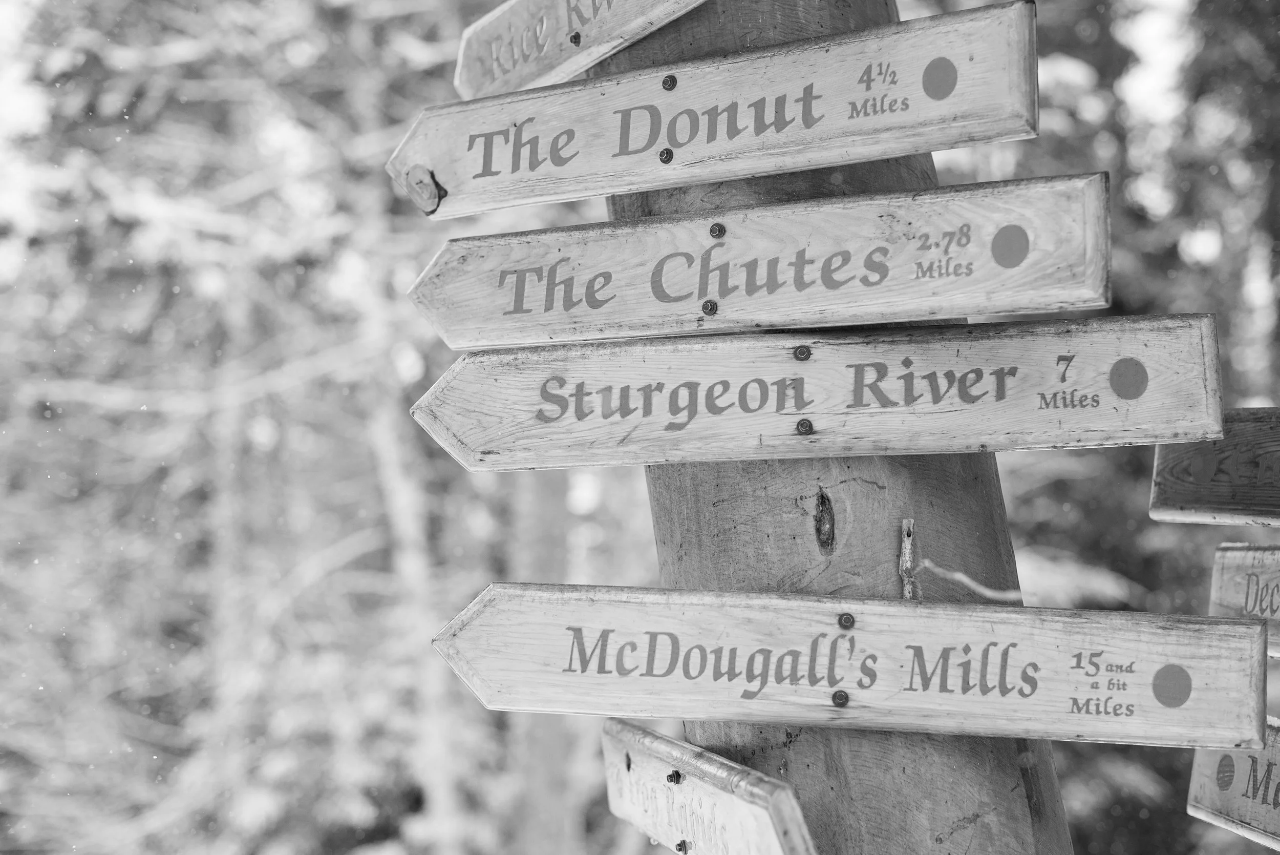 At Abram Lake Park, there are two posts with mile markers to many different local (and not so local) destinations... The Chutes is where Lorne & Natasha like to fish! :)