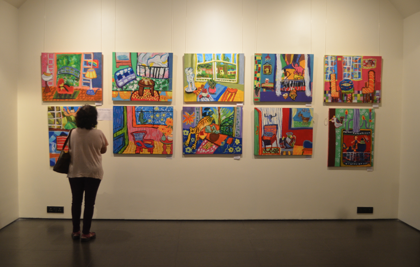 Paintings by the elementary school batch (ages 5-10) at the gallery