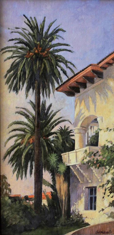 Santa Barbara Courthouse Corner, 20x10, oil on linen, sold.