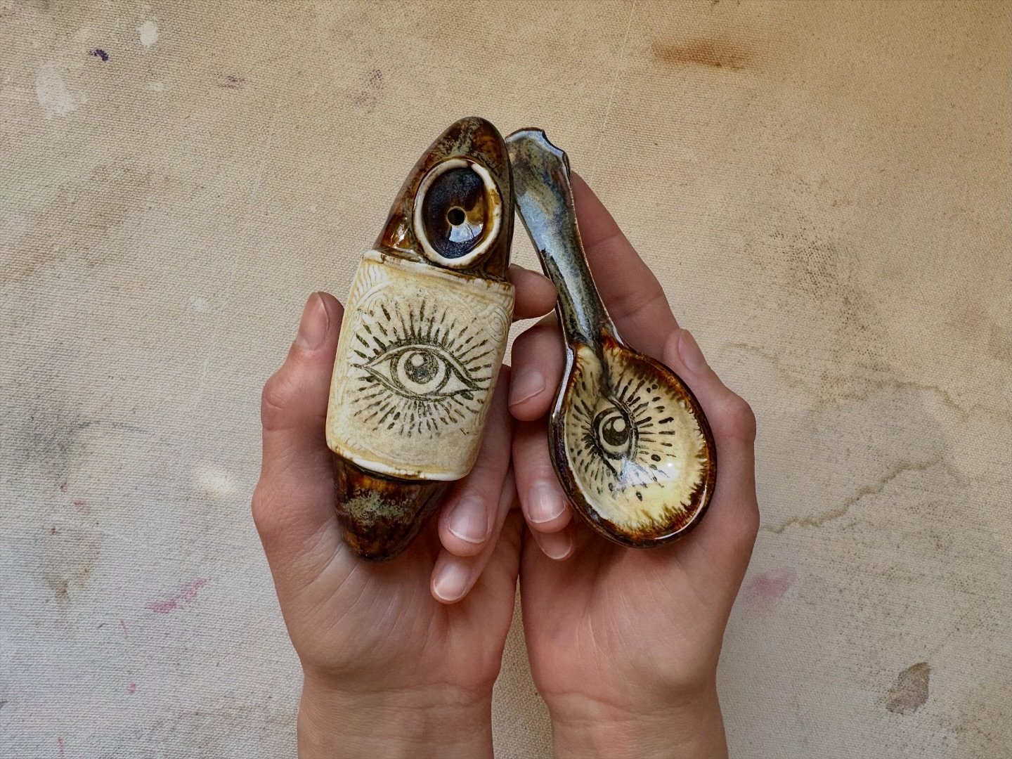 Little bit of this lil bit of that
The eyes were hand painted 
Pipe is available 🪄