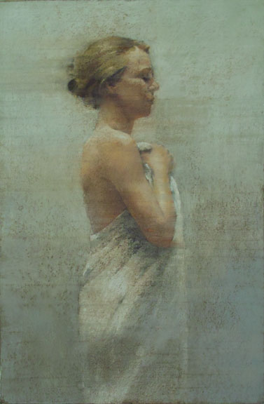 Drappee, dry pastel & watercolor on paper, 47" x 31 1/2"