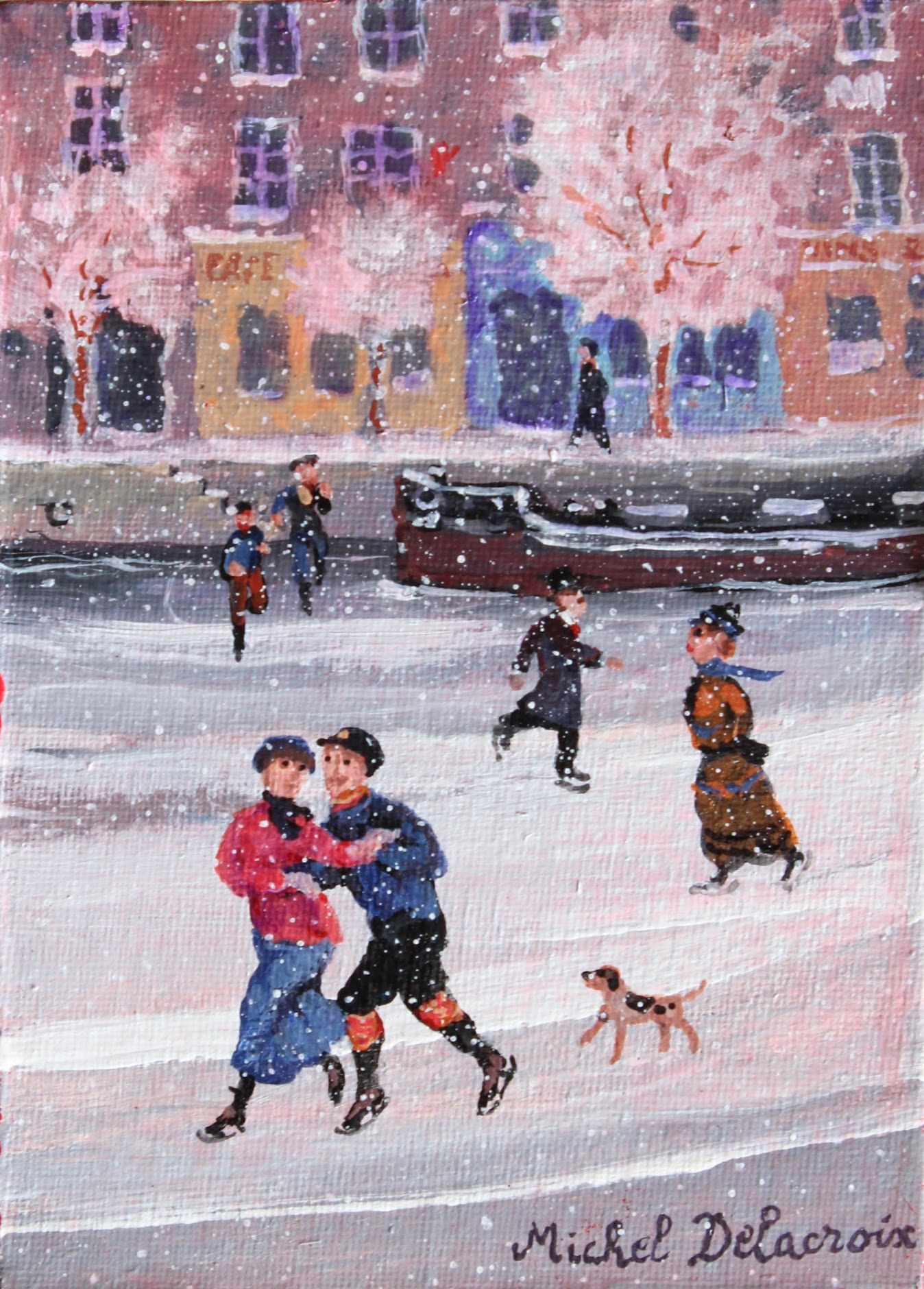 Rouge et bleu, acrylic on board, 4 3/4" x 6 1/2"