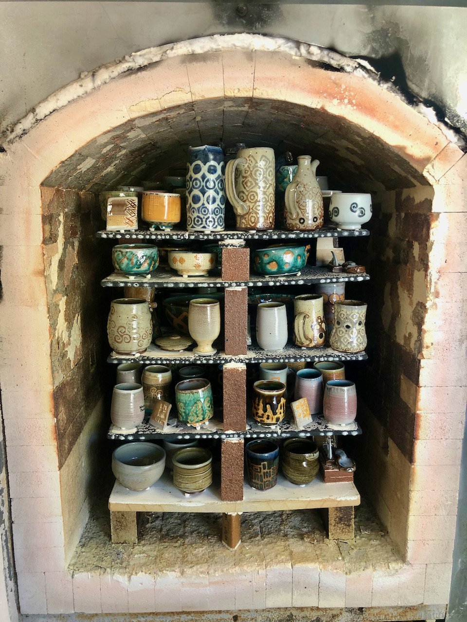 just fired soda kiln full of pots