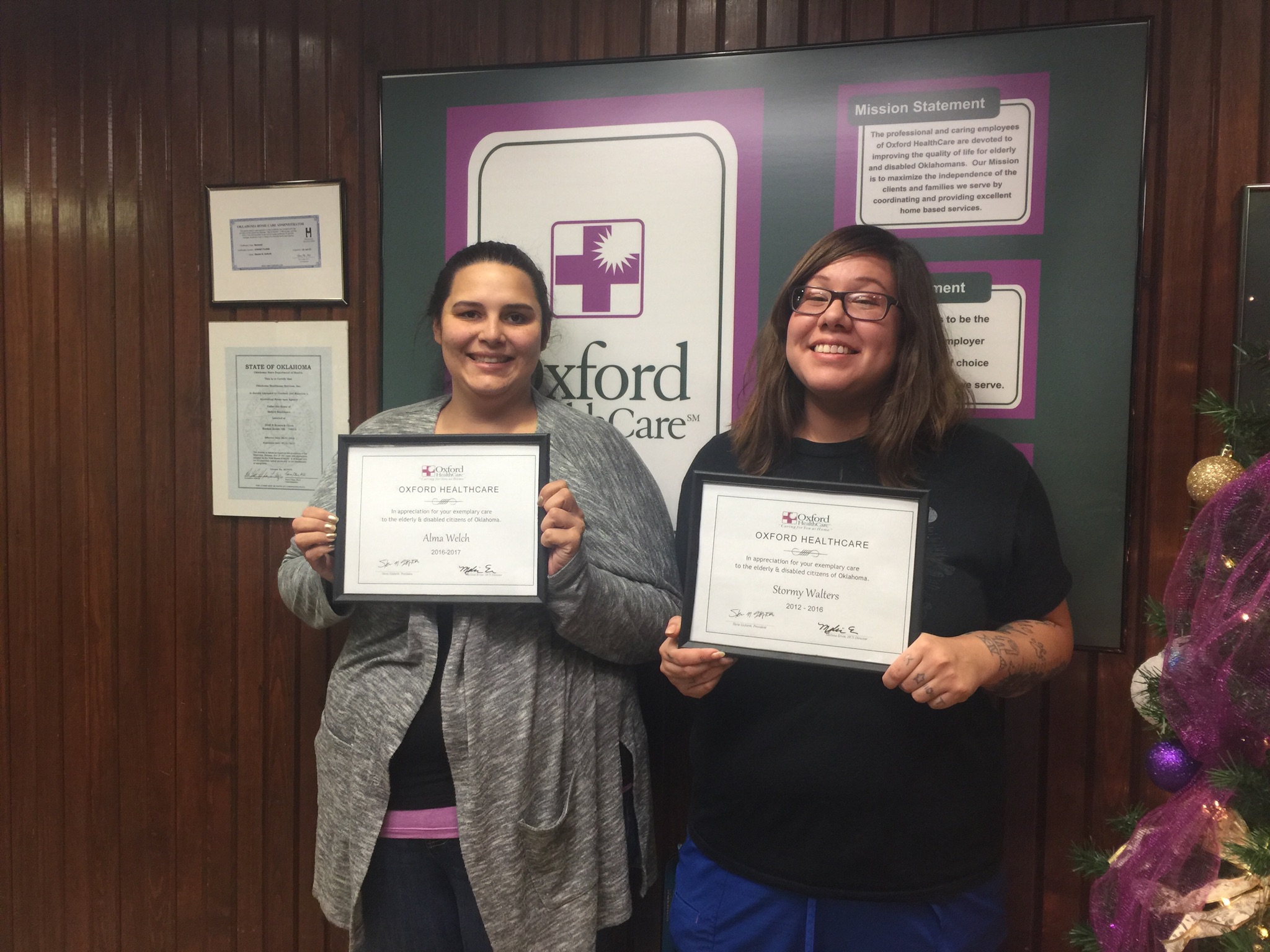  Congratulations to Alma Welch and Stormy Walters for being awarded &nbsp;(two of the four) Outstanding Employees with Oxford HealthCare Private Services for 2016! We appreciate all that you do for us! 