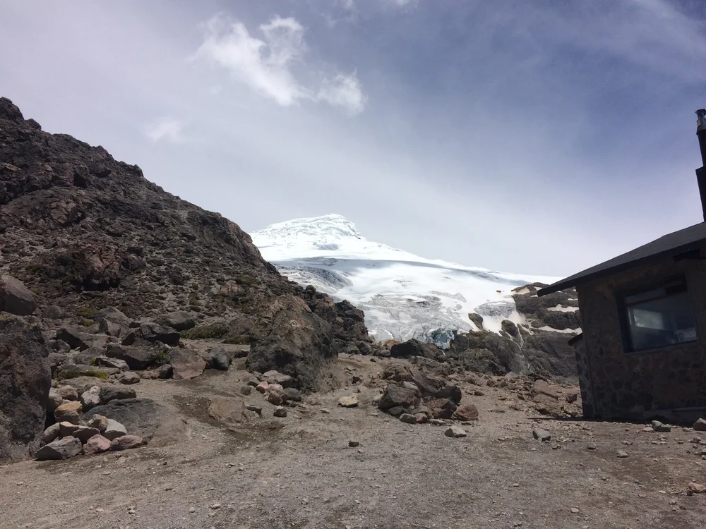 The Refugio w Cayambe looming 