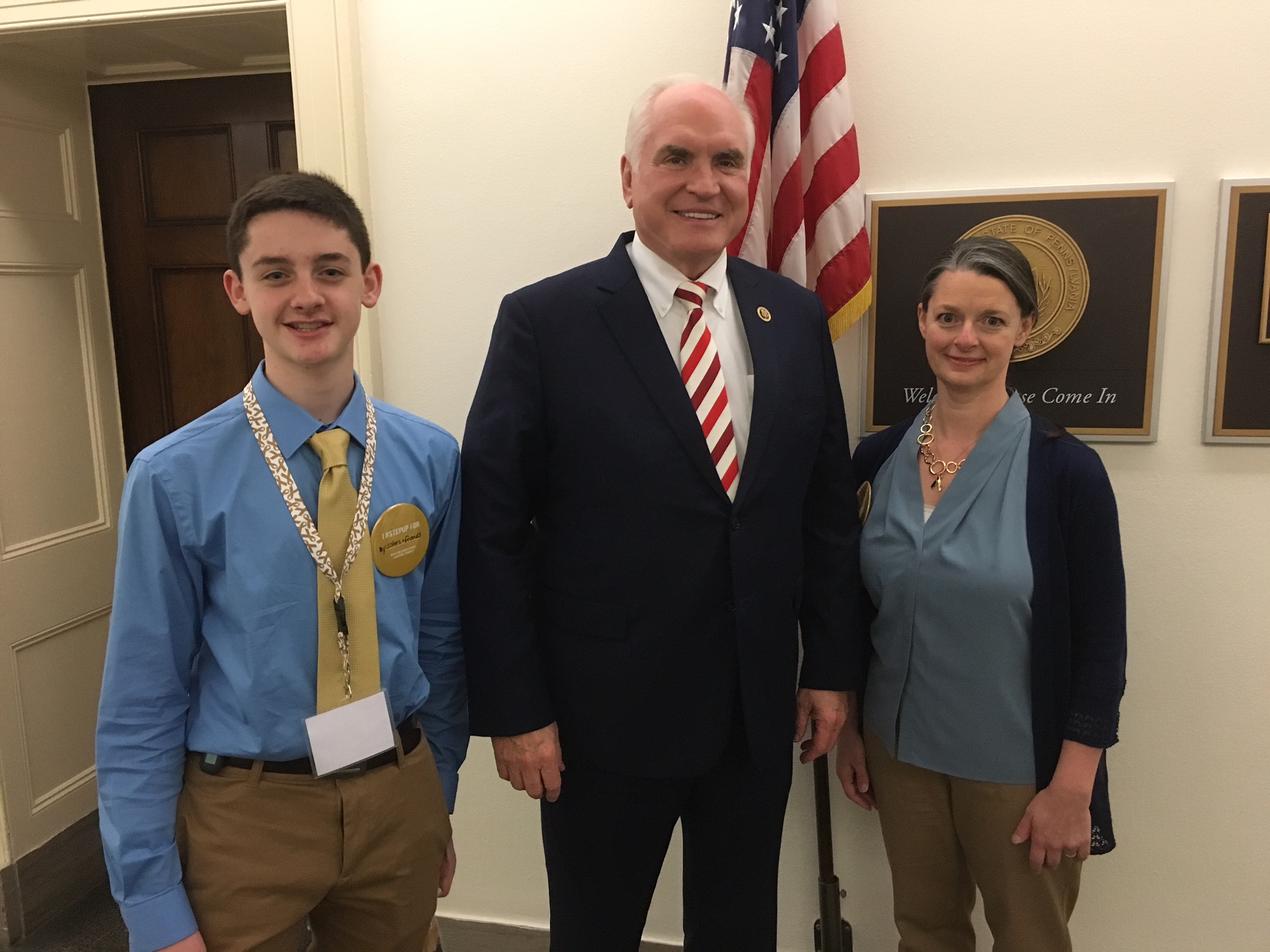 Stacie and her son Ethan, with Rep Mike Kelly (PA-3), at 2016's Alliance for Childhood Cancer Action Day