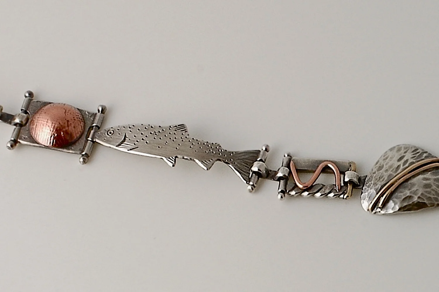 Sterling silver, copper, brass, 14K gold fill, 14K gold