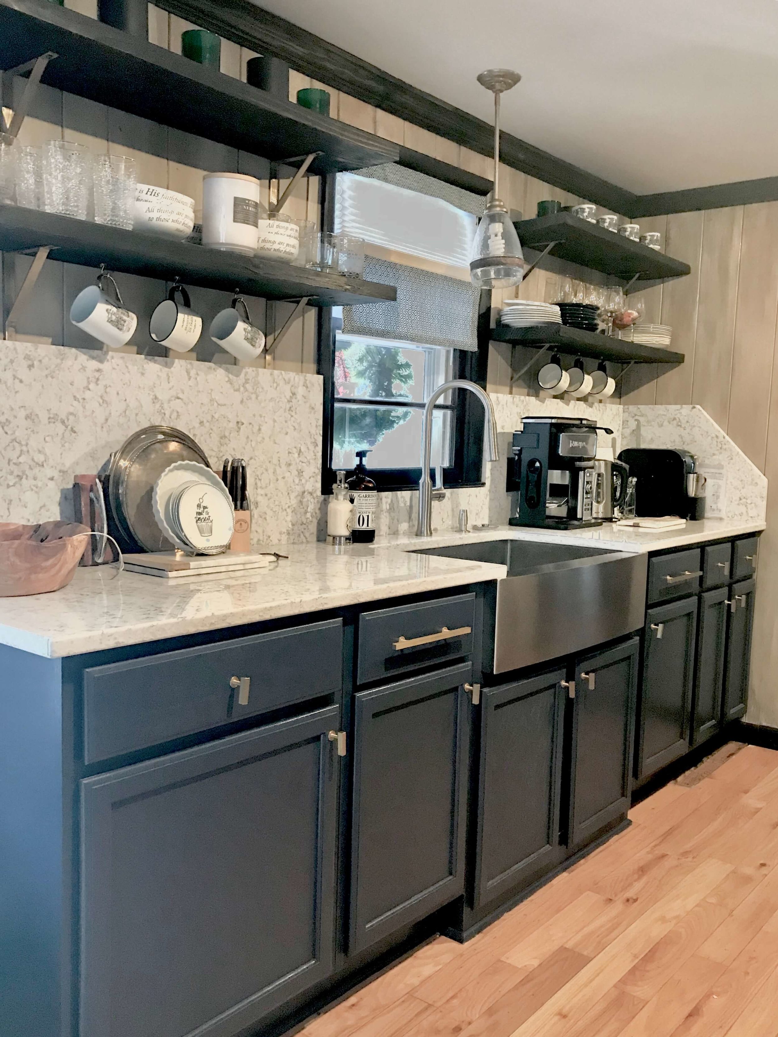 A Versatile Farmhouse Sink And Open Shelving.