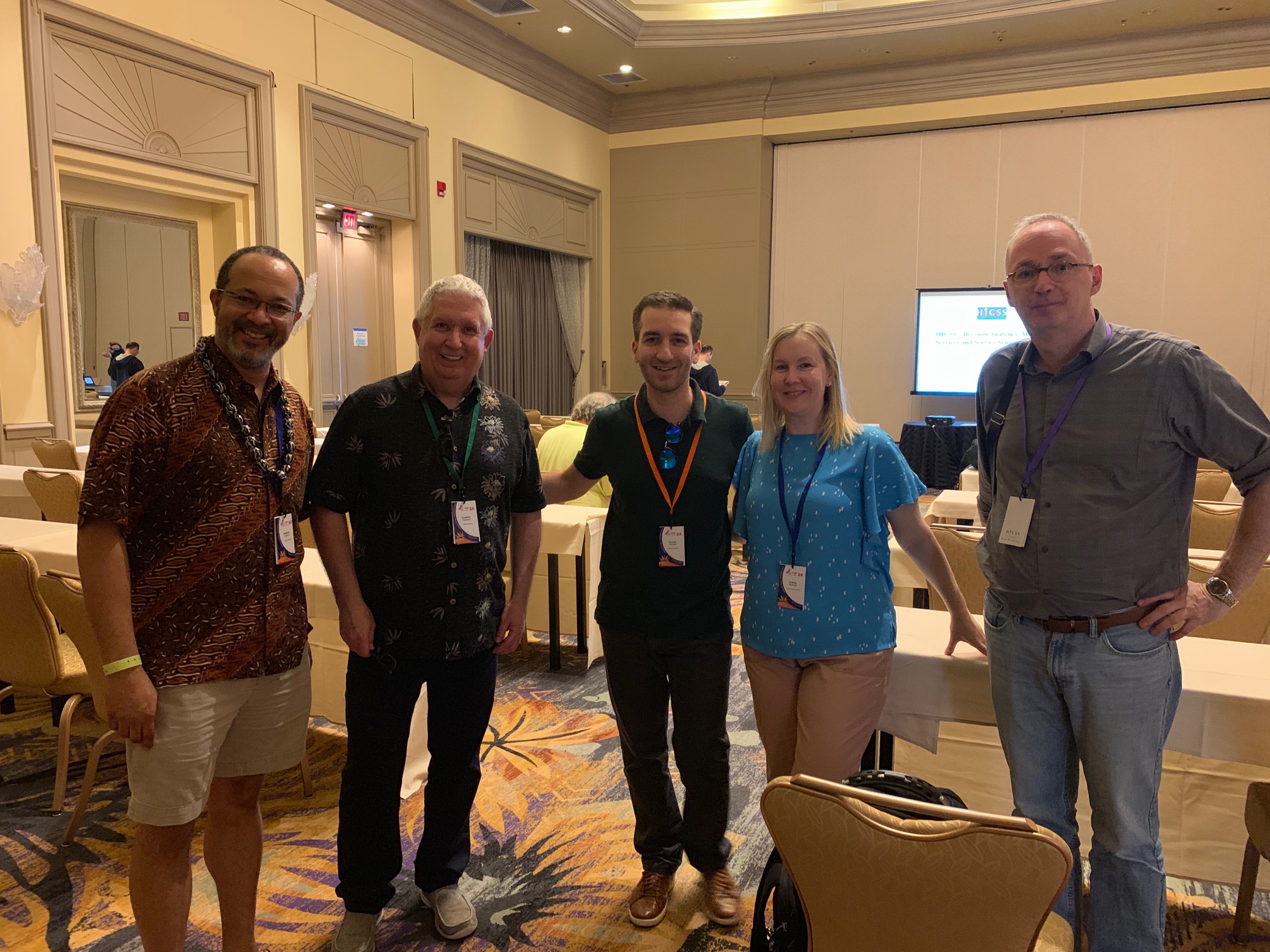 Pictured (left to right): Dr. Derrick Cogburn, Dr. Alberto Espinosa, Dr. Filippo Trevisan, Dr. Alecia Santuzzi, and Normand Peladeau.