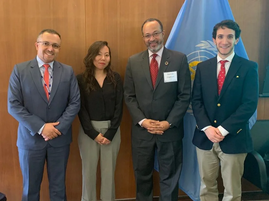 IDPP Executive Director Dr. Derrick Cogburn (center right), PAHO Regional Advisor on Emergency Preparedness and Disaster Risk Reduction Dr. Alex Camacho (left), Mr. Jonathan Lang, Manager of Health Data at Special Olympics International (right), and Ms. Jisoo Kim, Emergency Health Information Specialist at PAHO (center left).