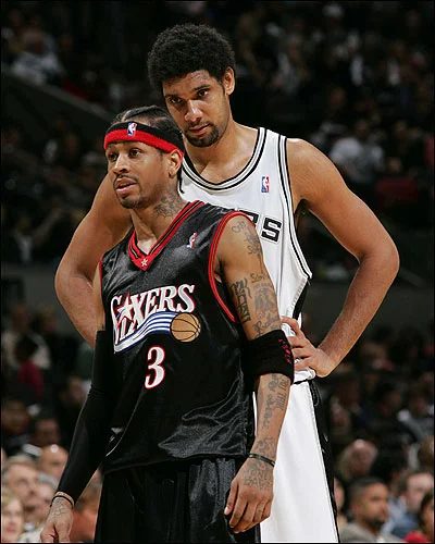 The #1 pick of '96 meets the #1 pick of '97.....if the lotto went the way of actual record, Sixer Fans woulda been in Heaven.