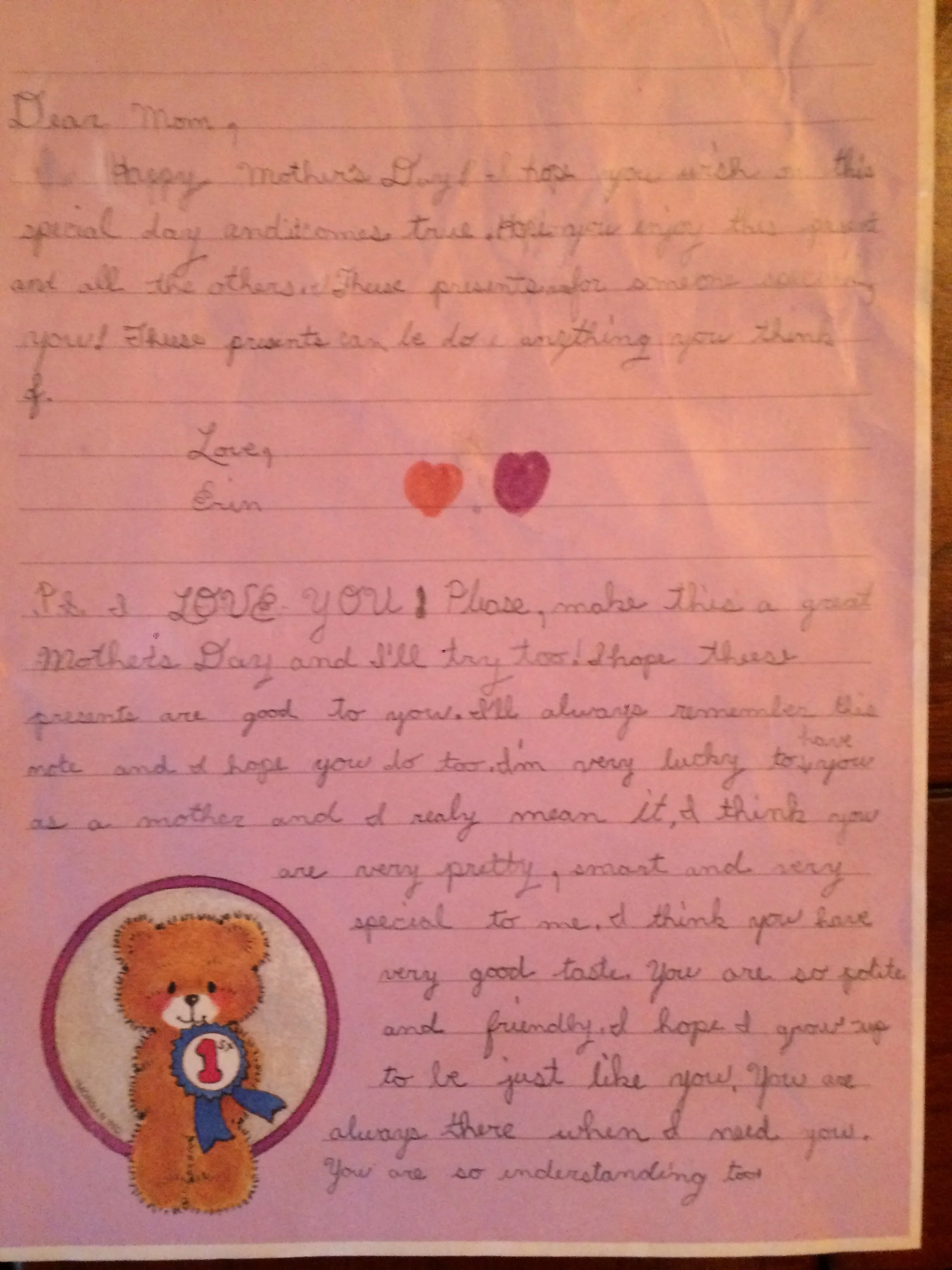 My Little Sister Wrote This To My Mother For Mother's Day At Age Eight. I Found This Gem Recently In My Parents' Basement & Had To Unearth It.