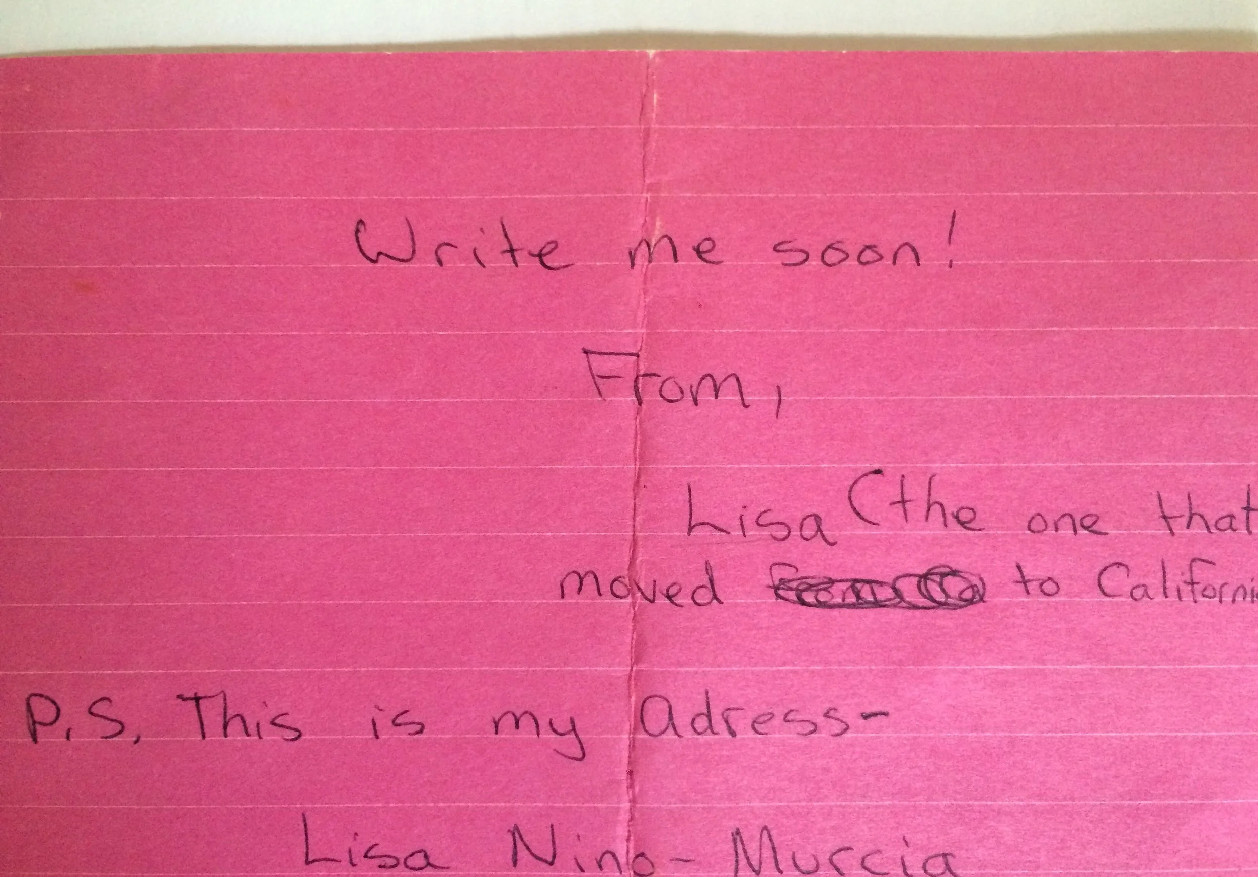 Letters From Lisa… The One That Moved To California... We Remember...