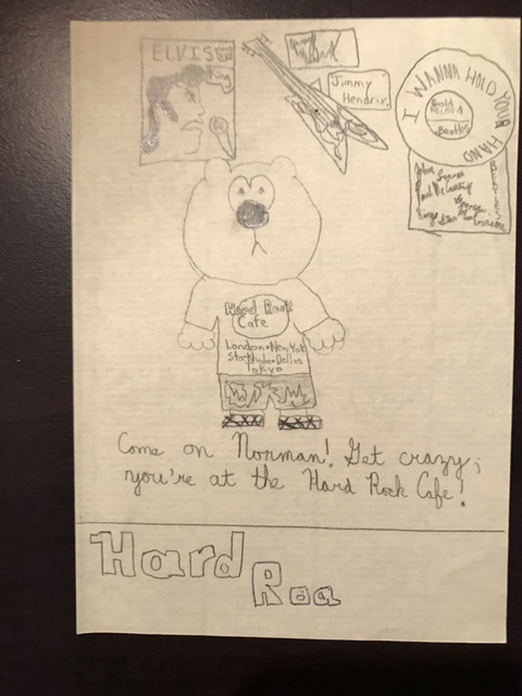 I apparently was highly impressed by my first visit to the Hard Rock Cafe. I'm not sure I've ever actually been back and don't feel like I'm missing all that much. It also appears even that fifth grader enthusiasm dissipated once 'a' accidentally got placed before 'c' at the bottom.
