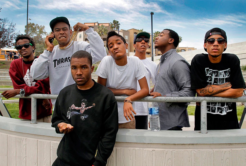 In foreground, Frank Ocean. In white-tee in middle, Syd the Kid of The Internet. Tyler to her right in Thrasher sweatshirt.