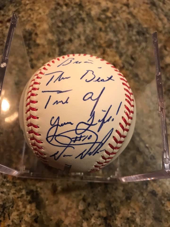 Younger Bulldawg Brethren Brian Hicks' Dutch-autographed baseball, following a Bachelor Party Weekend spent with #10.