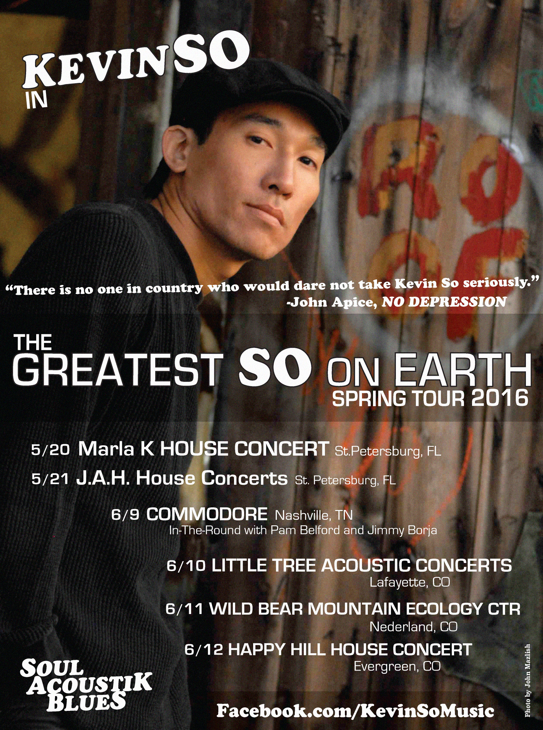 Kevin So on his Spring Solo Acoustik Blues Tour.