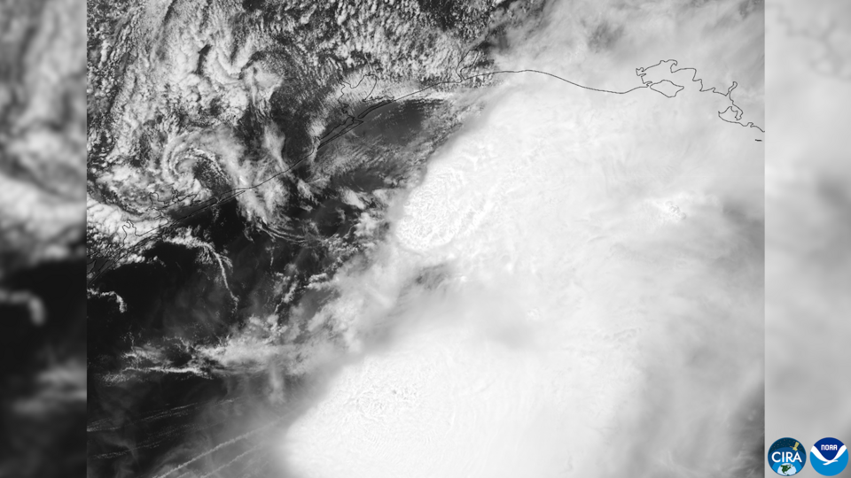 Tropical Storm Arthur comes ashore on the Texas gulf coast, bringing heavy rainfall and tropical-force winds. Taken on 17 June 2026. GOES imagery: CSU/CIRA & NOAA