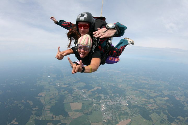 Our dear friend (and one of my past brides!), Carrie, on her dive at Skydive Orange!