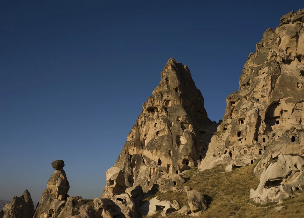 Cave homes built into the mountains in Cappadocia