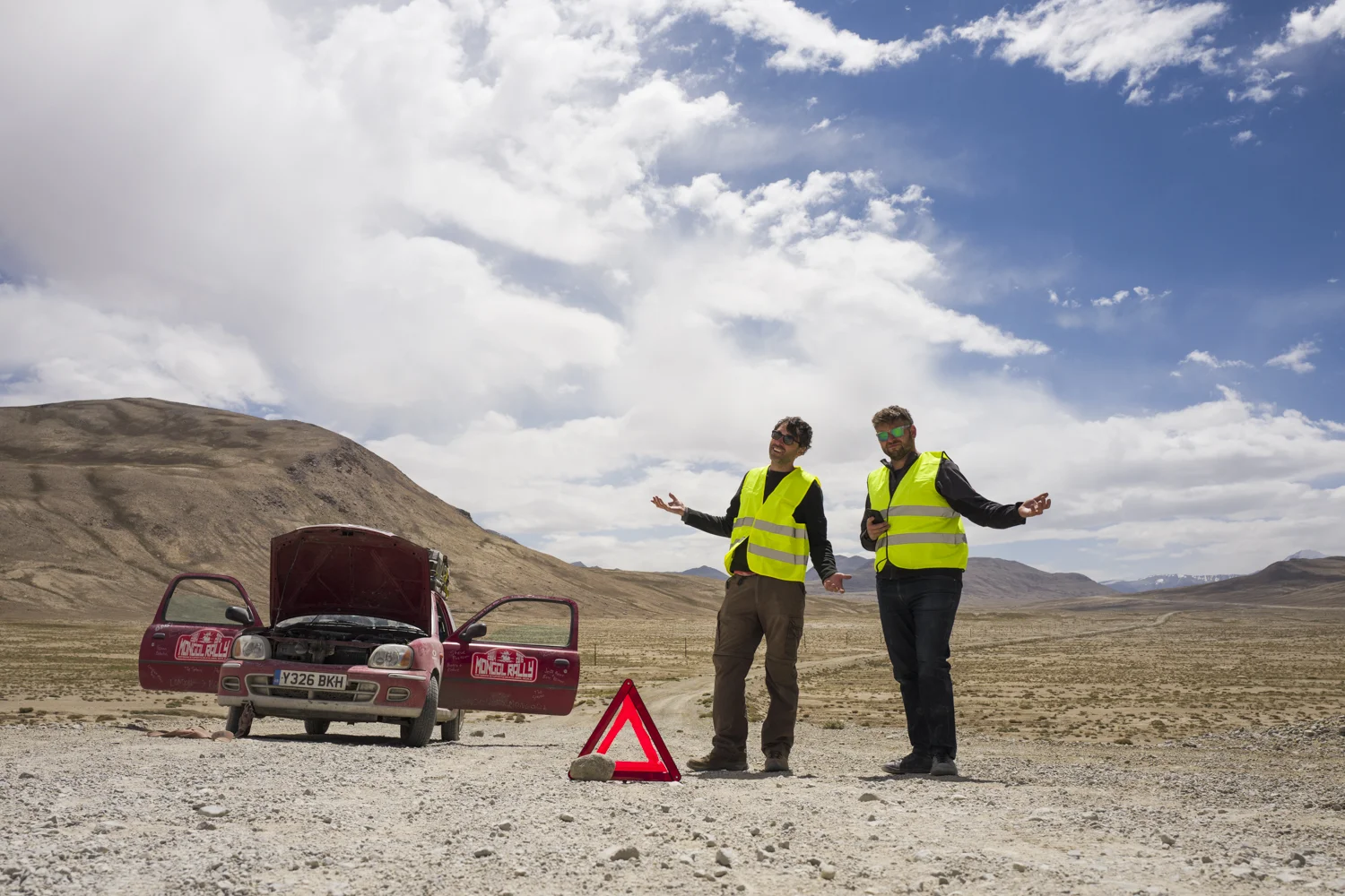 Broken down yet again in an extremely remote section of Tajikistan’s Pamir Highway