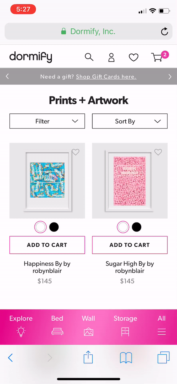 Filtering Subcategories. We learned in our user research that in some cases, they are looking for a very specific product type and in others they aren't necessarily looking for one exact thing on our site. We wanted to help them achieve both ends with a new system of broader categories that could leave room for inspiration by browsing and the addition of filtering by granular subcategories.