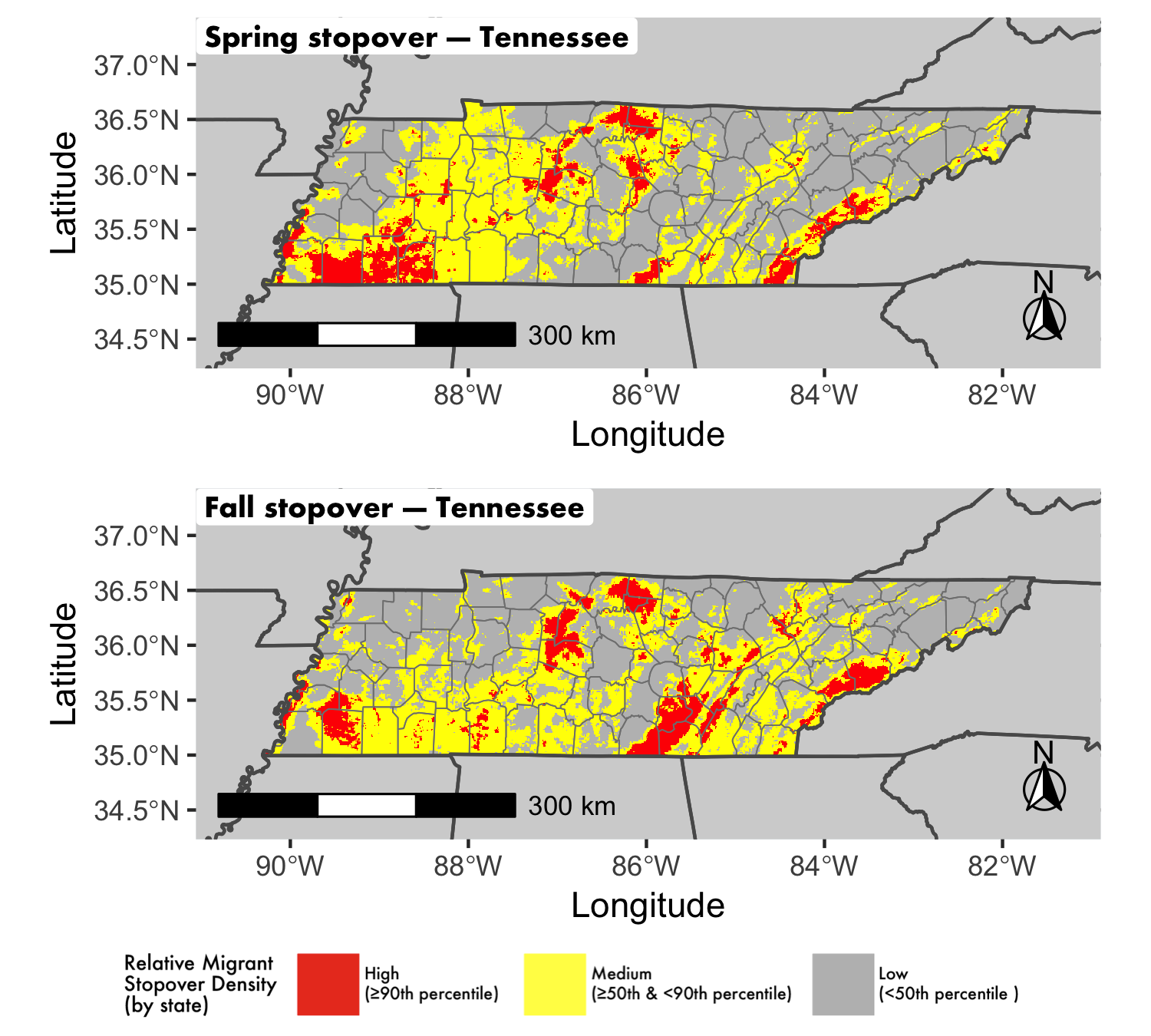 Tennessee seasonal stopover maps