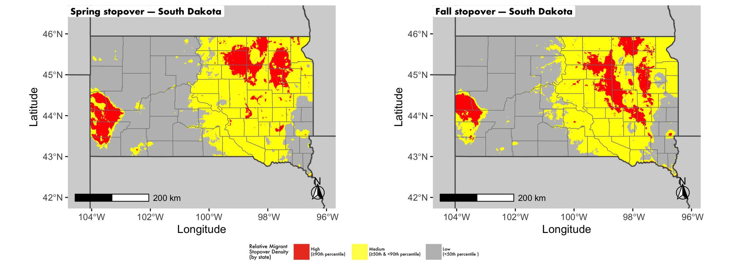 South Dakota seasonal stopover maps