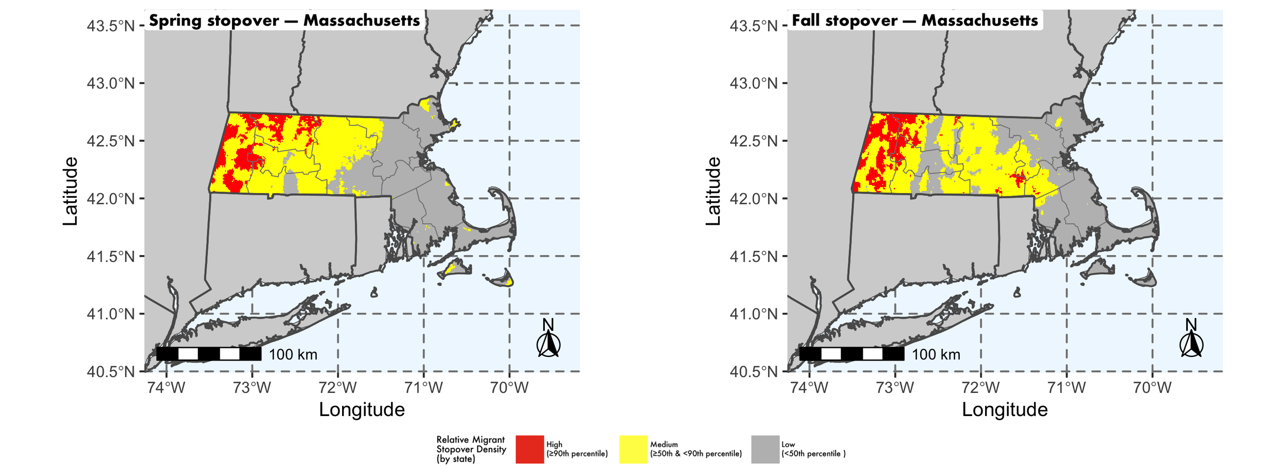 Massachusetts seasonal stopover maps