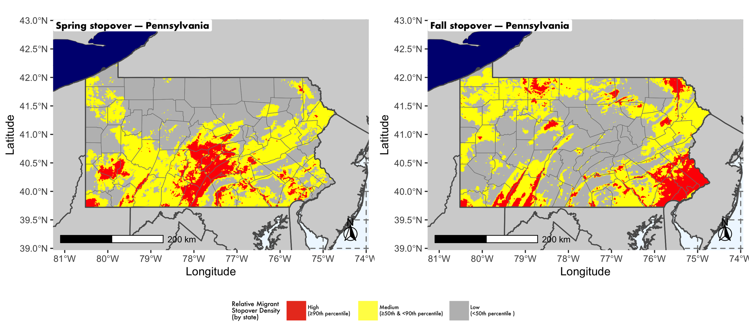 Pennsylvania seasonal stopover maps