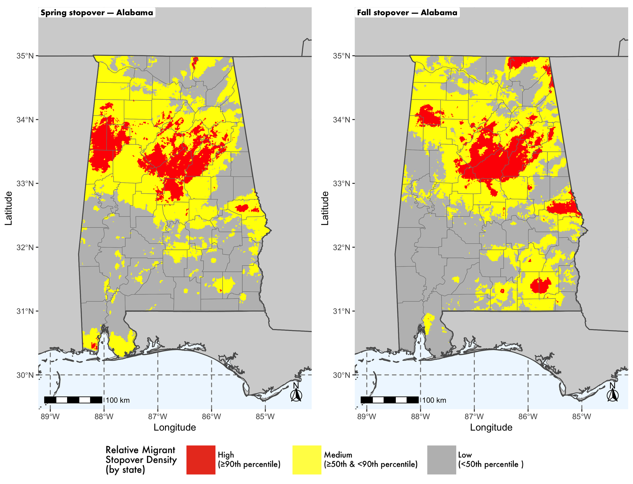 Alabama seasonal stopover maps