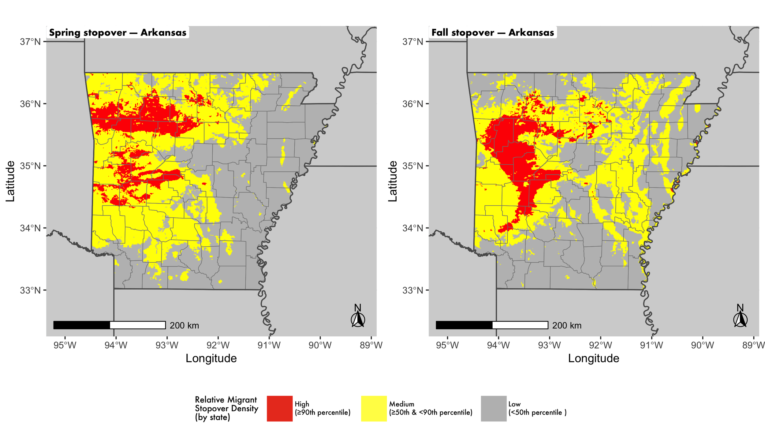 Arkansas seasonal stopover maps