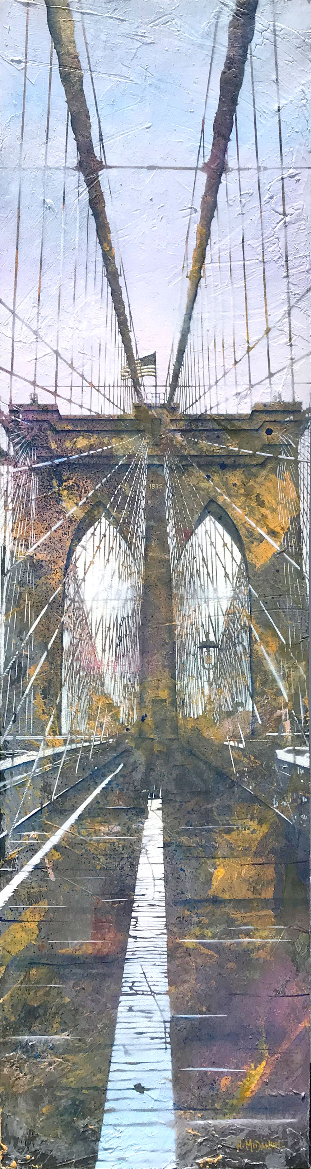 “Welcome to Brooklyn” (Brooklyn Bridge, New York, New York) Original Painting By Artist Nichole McDaniel 75 x 20 Mixed Media (acrylic, aerosol, gold leaf, on wood panel)