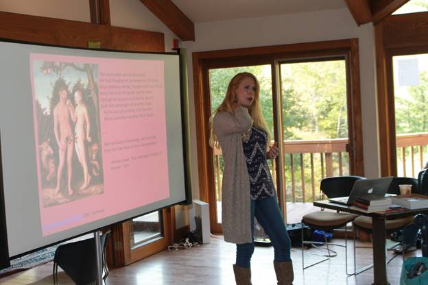 MCC English professor, and new Just Poets member Elizabeth Johnston explored two archetypes of patriarchal society: Medusa & Perseus and Adam & Eve.