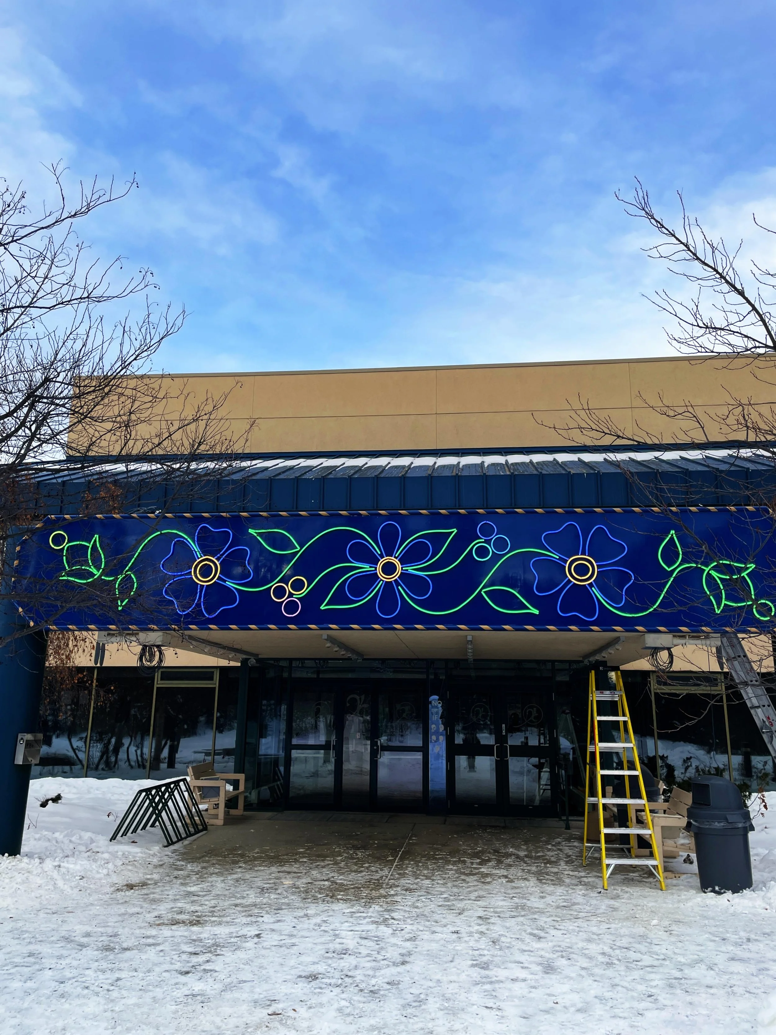 Custom LED sign installation at the Yukon Arts Centre