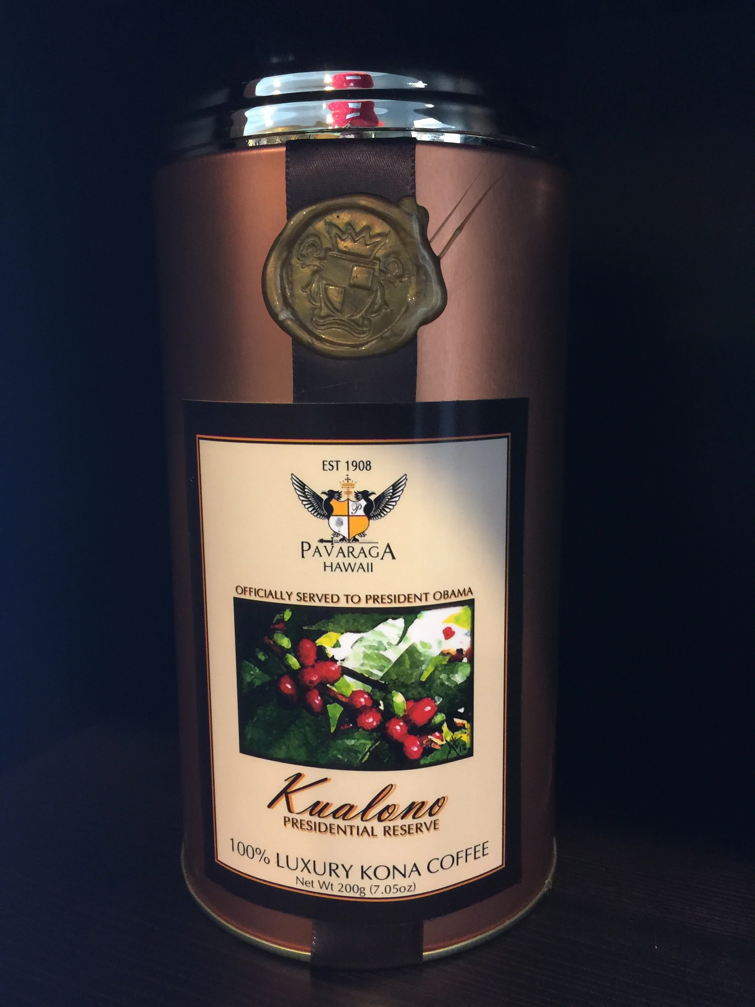 A sample can of the Pavaraga Presidential Reserve Coffee that was served to President Obama. 