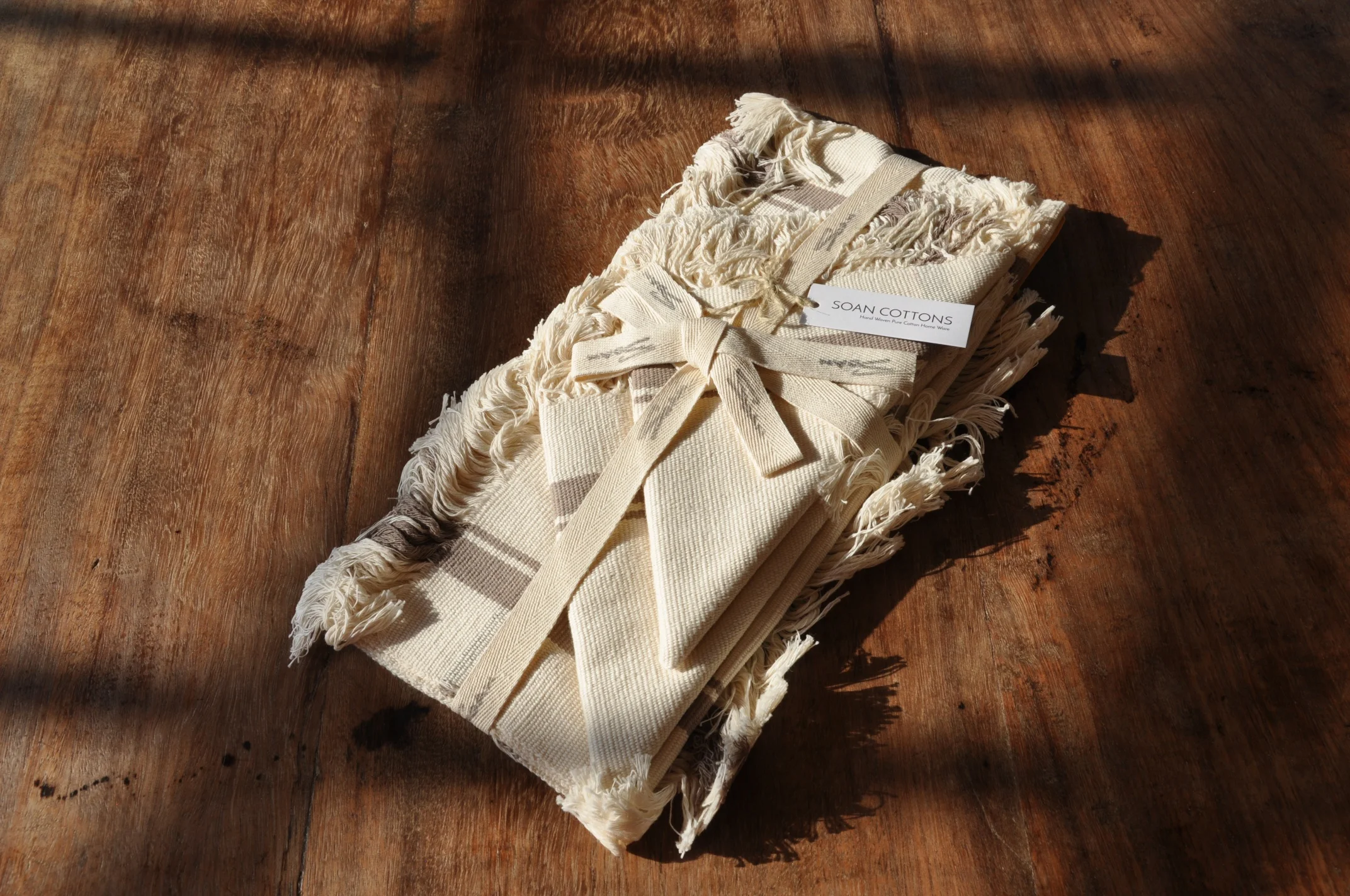 Taupe Stripe - Placemat and Napkin Set - Hand Woven Pure Cotton