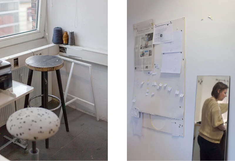 Above: Me, looking at the beautiful crochet bikinis. Centre and below: scenes from ea seawear's design studio.