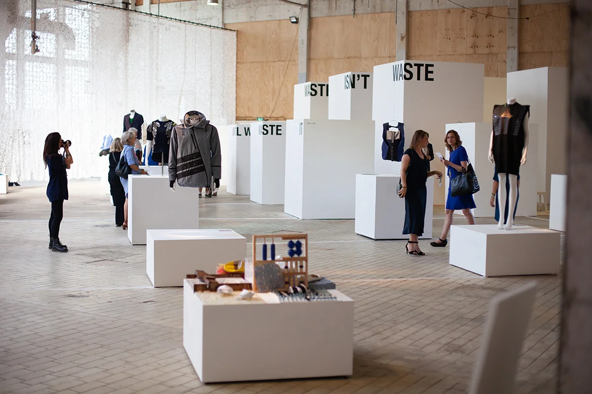 An impression of the final space, where ArtEZ, London College of Fashion, Ecco Leather, Pauline van Dongen and others are showcasing a selection of work.