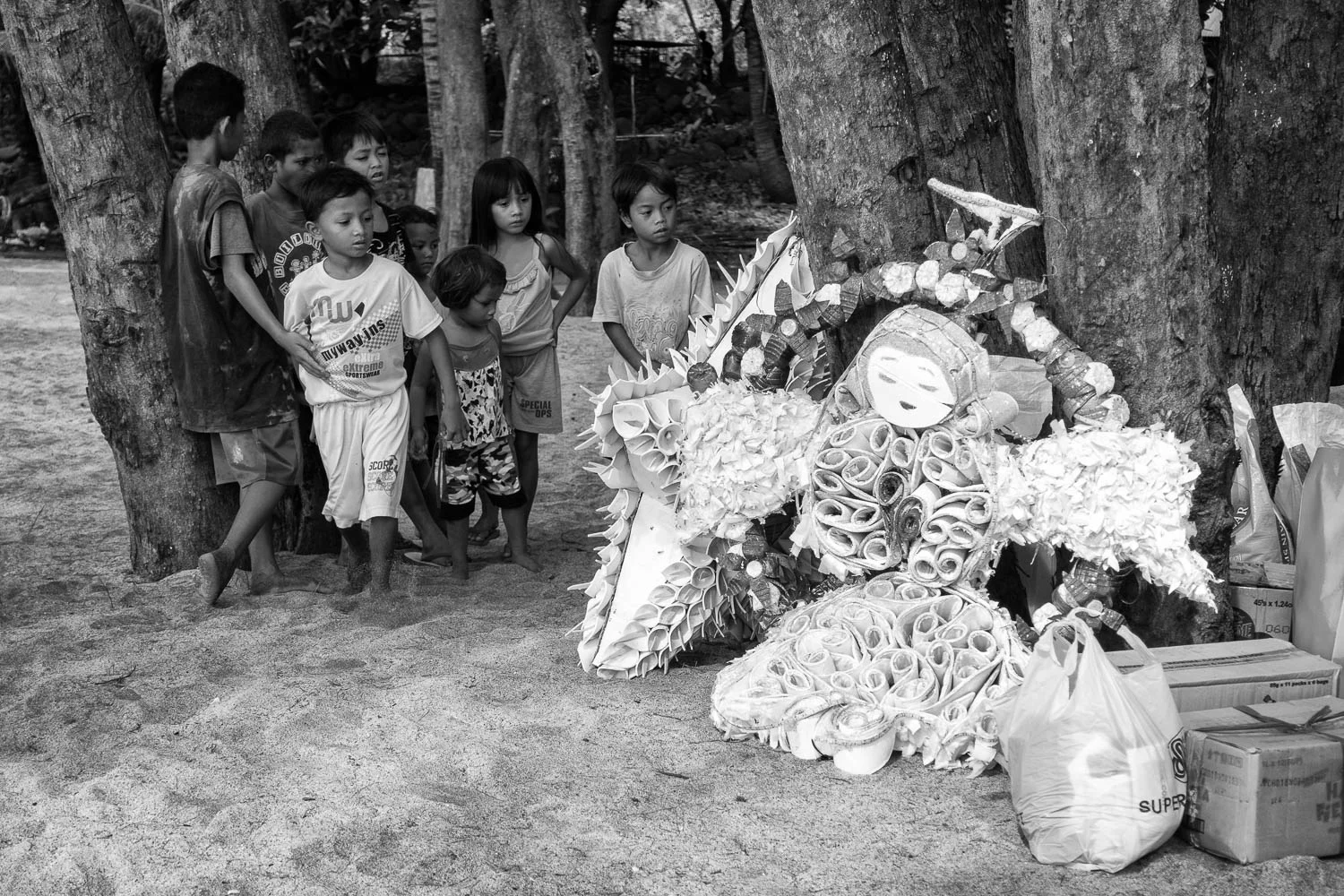 Beautiful Christmas decors made from recycled materials such as water bottles and rubber slippers were brought to Sampaloc Cove.