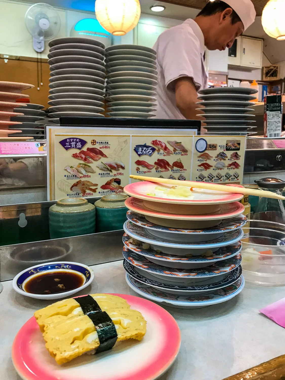 Erin: "I love the train thingy because you don't have to stand up and get the food! And you can get whatever you want." Talia: "You have so many options without having to pick from a menu. It just passes in front of you!"