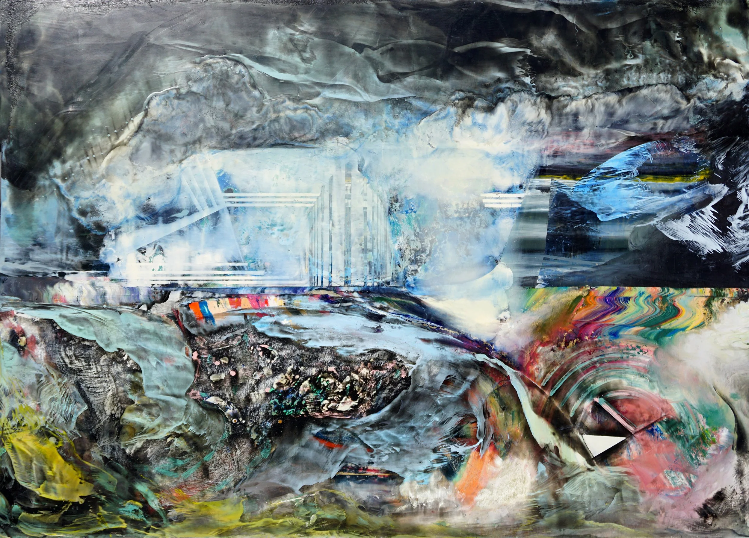 the stripping of a niche, 2026, oil and encaustic on panel, 40x56 inches