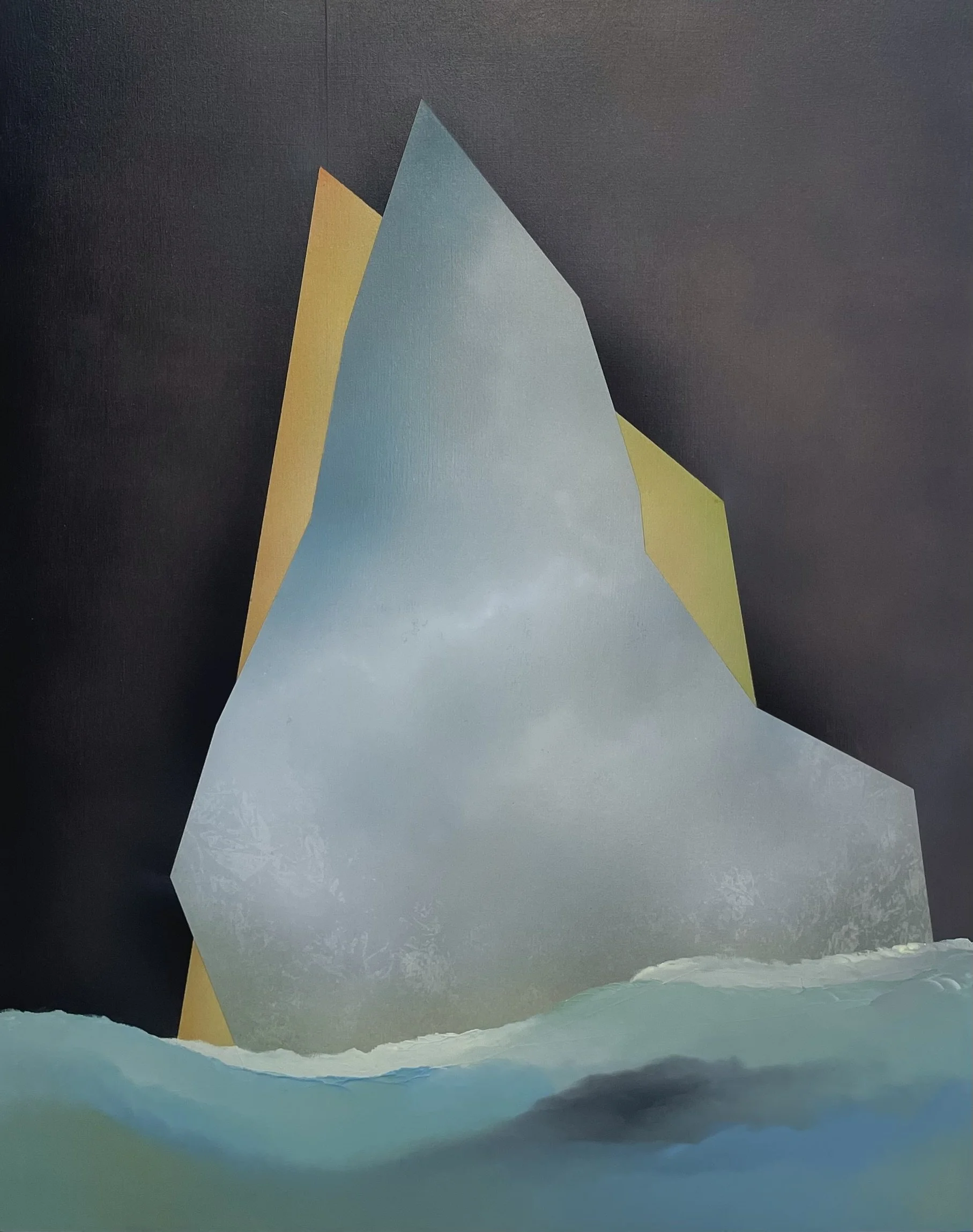 wave rider iii, 2025, oil and handmade ink on toned gessoed panel, 30x24 inches