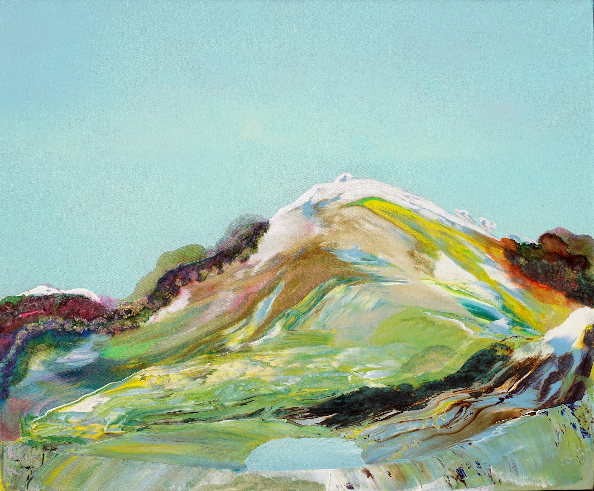 slip terrace cobalt, 2026, oil and egg tempera on toned gessoed canvas, 37¾x45 inches