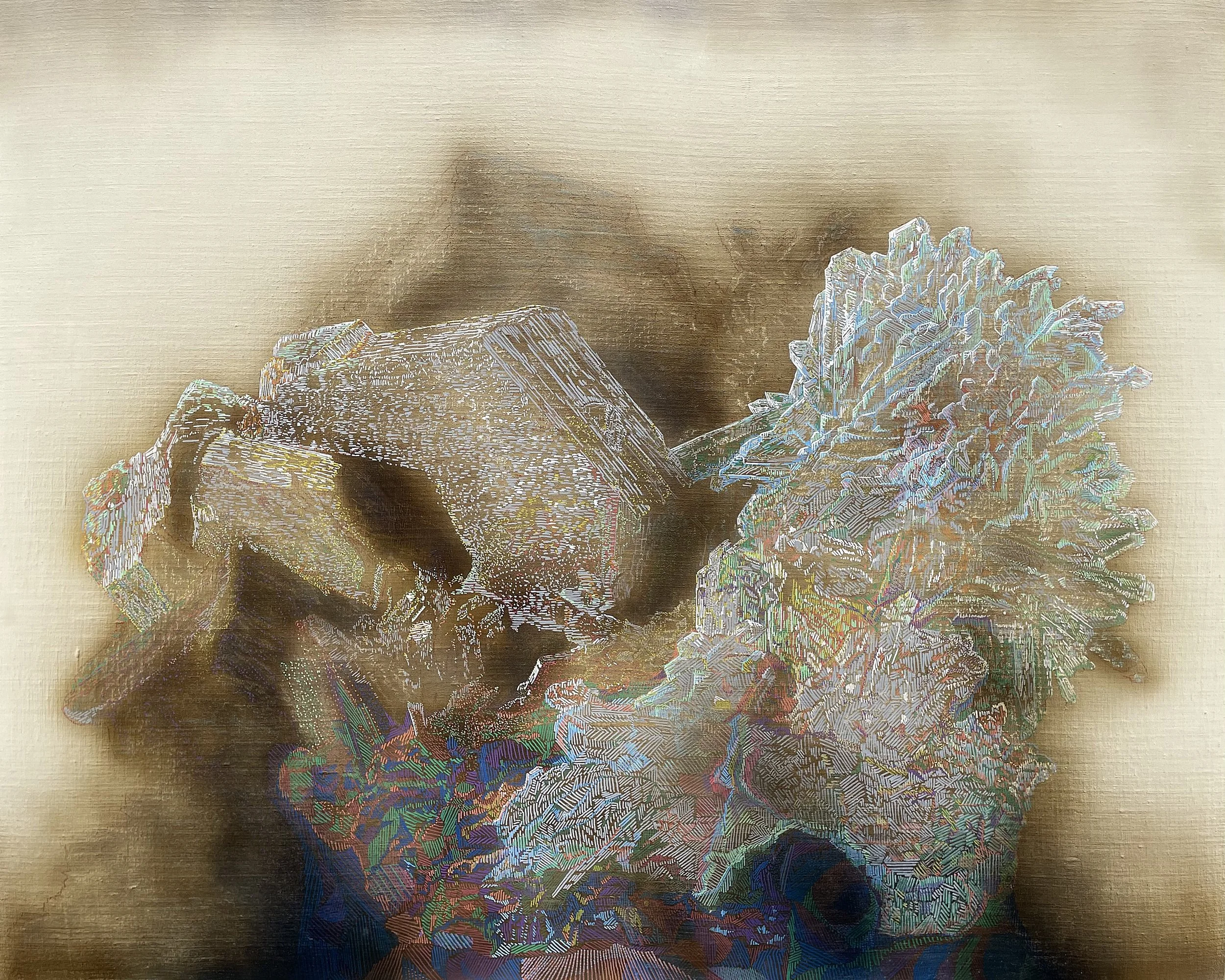 pyrrhotite, 2026, oil distemper and egg tempera on toned gessoed linen, 40x56 inches 